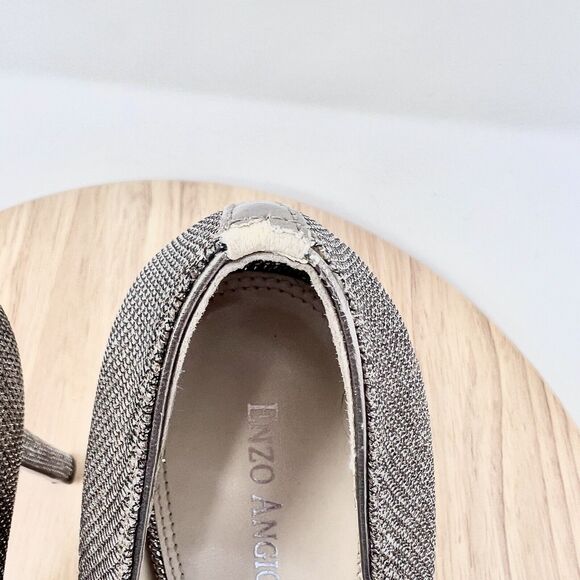 Enzo Angiolini Gold Glitter Peep Toe Platform Heels Demario Leather 9 M - Picture 12 of 16